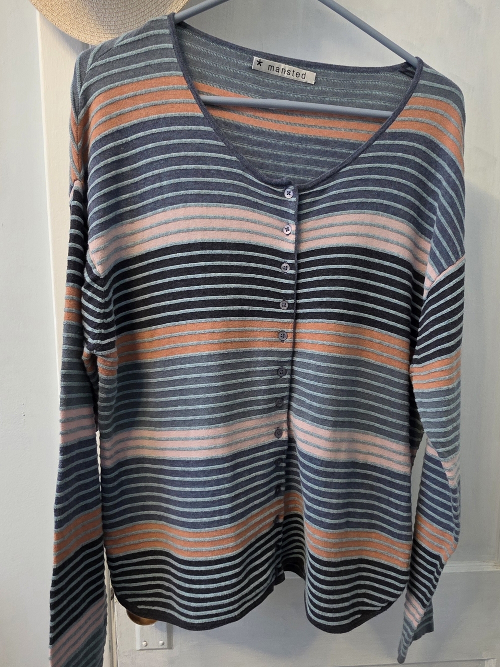 Mansted Striped Button-Front Cardigan in Blue, Pink & Orange